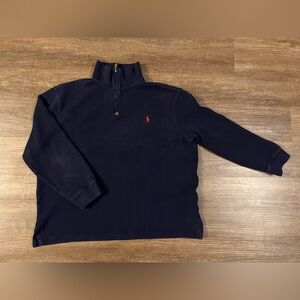 Ralph Lauren Sweater Mens Large Navy Blue Quarter Zip Mock Neck Cotton Pullover